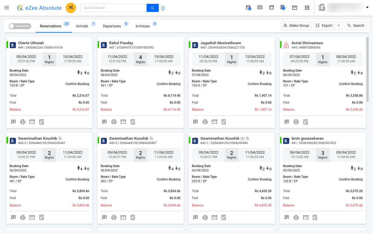 screenshot of eZee Absolute